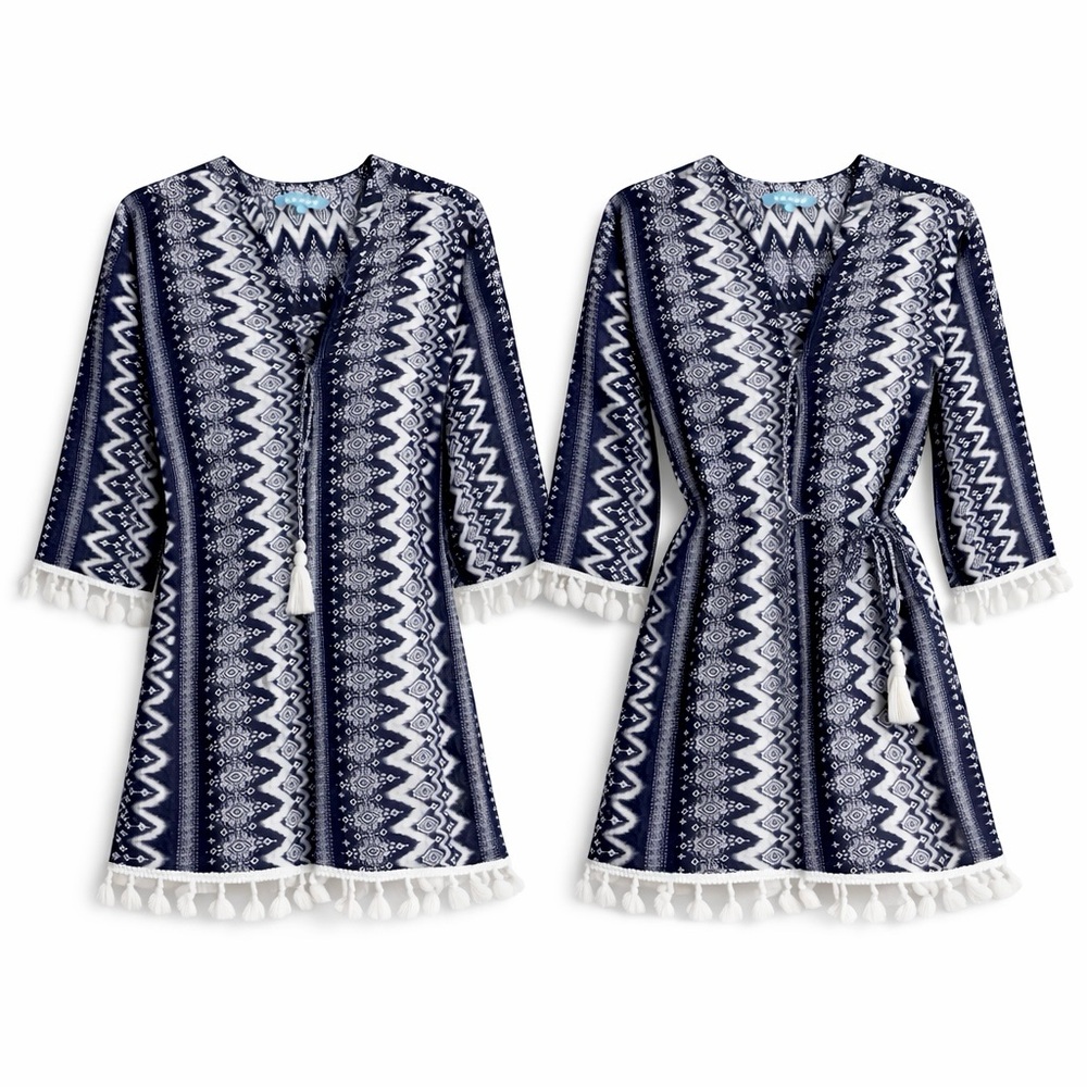 Blue Island Indigo and White Patterned Top